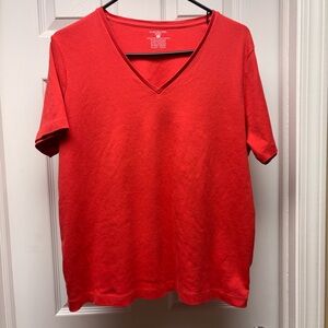 Jones New York Sport 100% Cotton V-Neck Tee | Size 1X | Red Coral